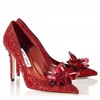 Jimmy Choo Avril 100mm Pumps In Red Crystal TDSS13502