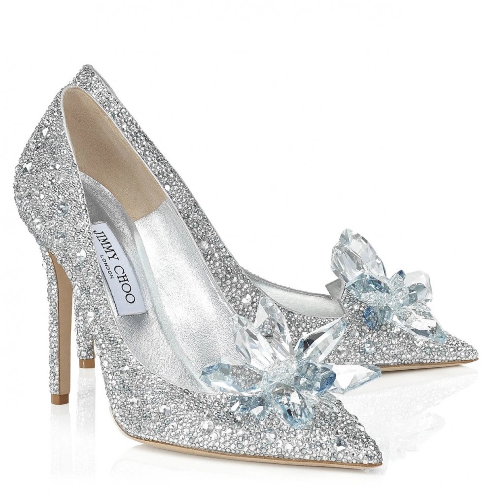 Jimmy Choo Avril 100mm Pumps In Silver Crystal TDSS13503