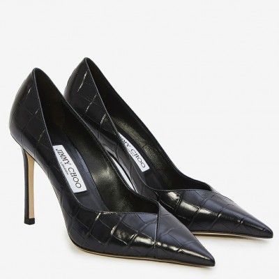 Jimmy Choo Cass 95mm Pumps in Black Croc-Embossed Leather TDSS13514