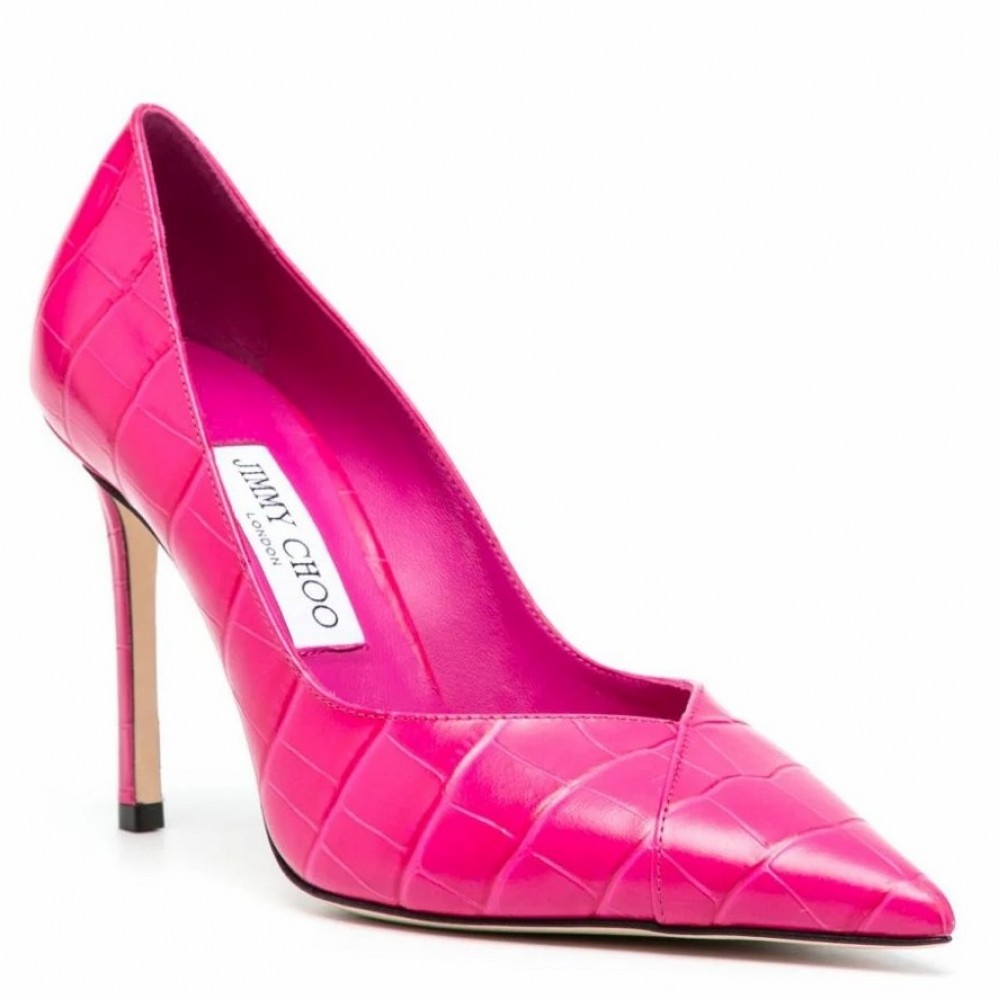 Jimmy Choo Cass 95mm Pumps in Pink Croc-Embossed Leather TDSS13516