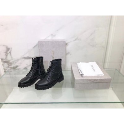 Jimmy Choo Cora Flat Combat Boots In Black Leather TDSS13517