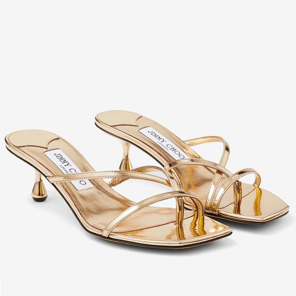 Jimmy Choo Etana 50 Mule Sandals in Gold Metallic Leather TDSS13525