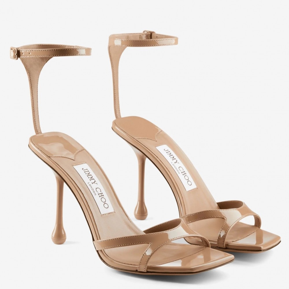 Jimmy Choo Ixia Sandals 95mm in Beige Patent Calfskin TDSS13526