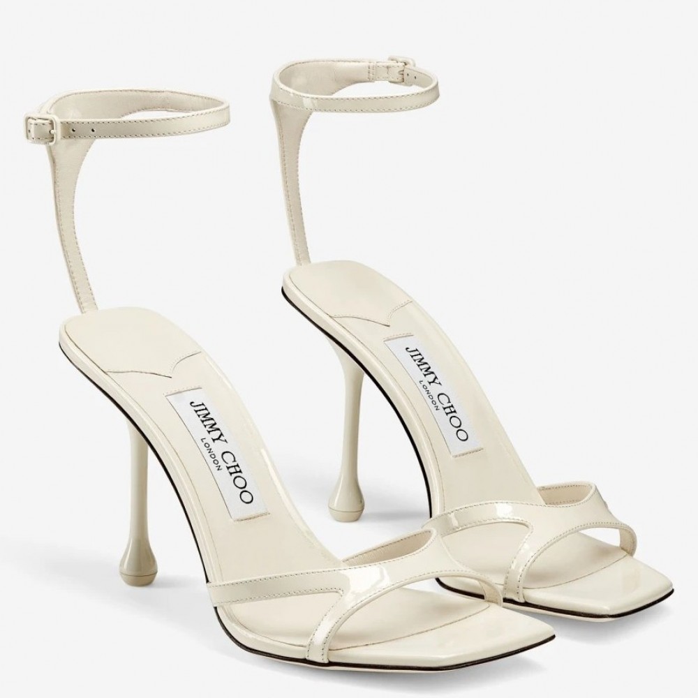 Jimmy Choo Ixia Sandals 95mm in White Patent Calfskin TDSS13528