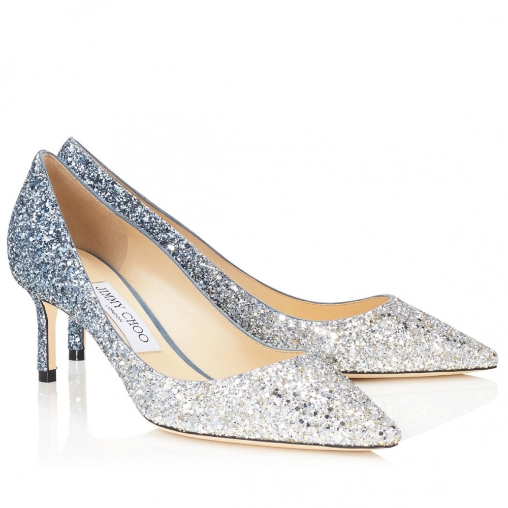 Jimmy Choo Romy 60mm Pumps In Silver and Blue Glitter TDSS13556