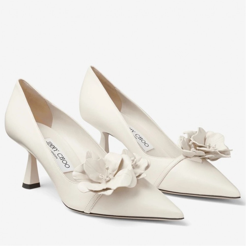 Jimmy Choo Rosalia Flowers 65mm Pumps in White Leather TDSS13559