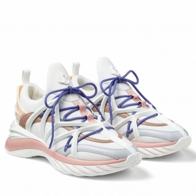 Jimmy Choo Wowen's Cosmos Sneakers in White and Pink Leather TDSS13564