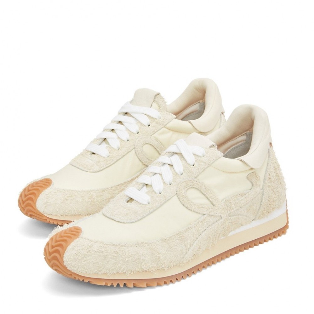 Loewe Flow Runner Sneakers in White Brushed Suede TDSS13570