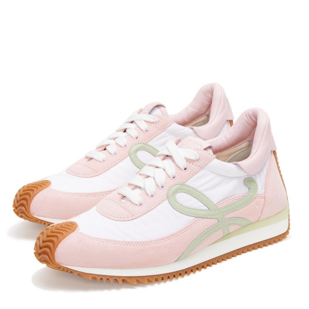 Loewe Flow Runner Sneakers in White Nylon and Pink Suede TDSS13572