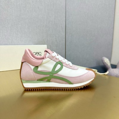 Loewe Flow Runner Sneakers in White Nylon and Pink Suede TDSS13572