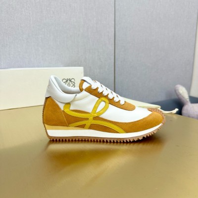 Loewe Flow Runner Sneakers in White Nylon and Tan Suede TDSS13574