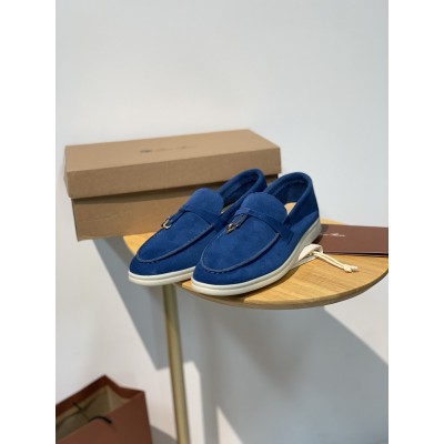 Loro Piana Summer Charms Walk Loafers in Blue Fluorite Suede Leather TDSS13577