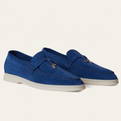 Loro Piana Summer Charms Walk Loafers in Blue Suede Leather TDSS13578