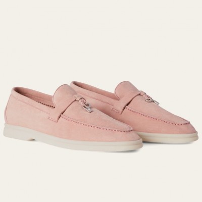 Loro Piana Summer Charms Walk Loafers in Pink Suede Leather TDSS13580