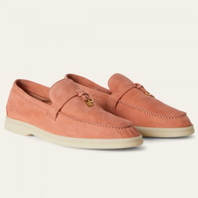 Loro Piana Summer Charms Walk Loafers in Sorbet Pink Suede Leather TDSS13581