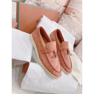 Loro Piana Summer Charms Walk Loafers in Sorbet Pink Suede Leather TDSS13581