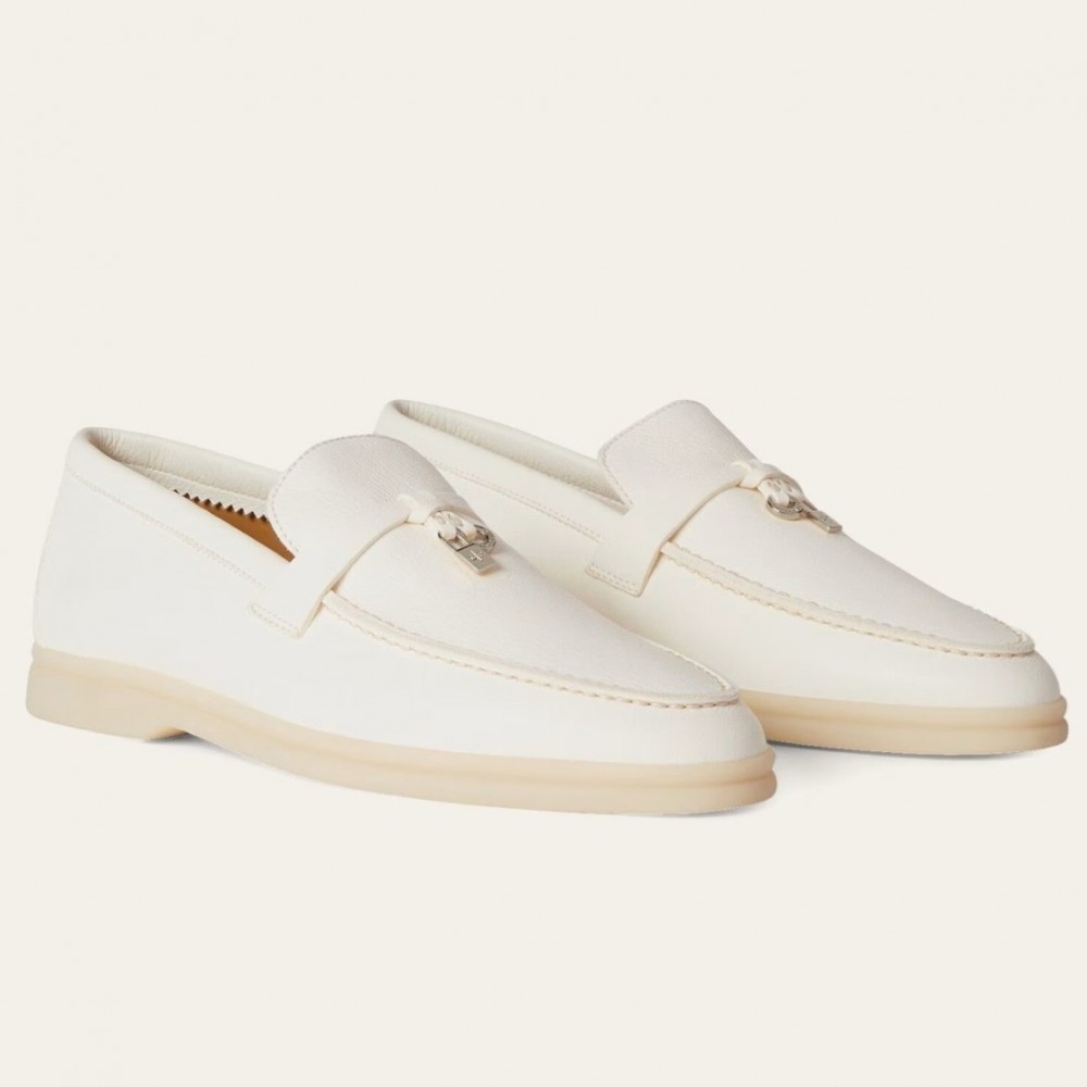 Loro Piana Summer Charms Walk Loafers in White Suede Leather TDSS13582