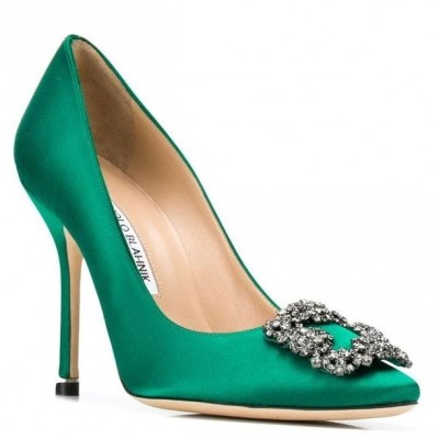 Manolo Blahnik Hangisi 105 Pumps In Green Satin TDSS13587