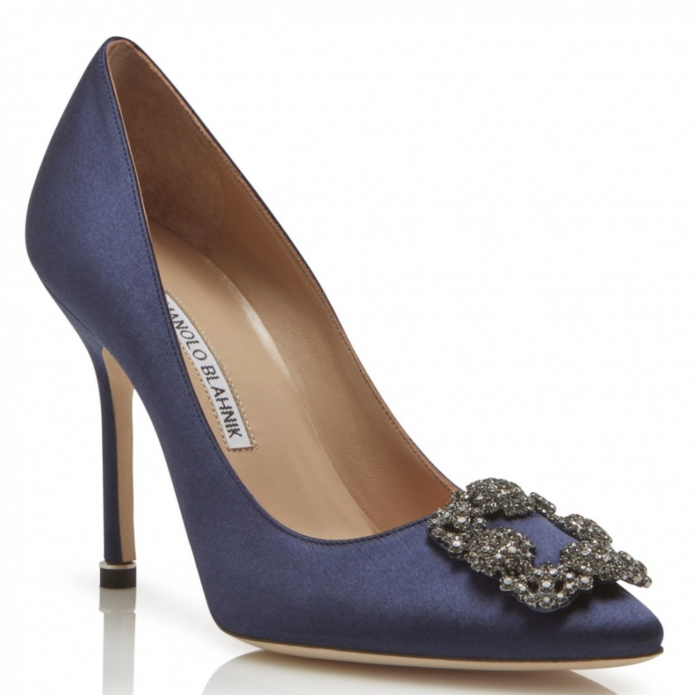 Manolo Blahnik Hangisi 105 Pumps In Navy Blue Satin TDSS13589