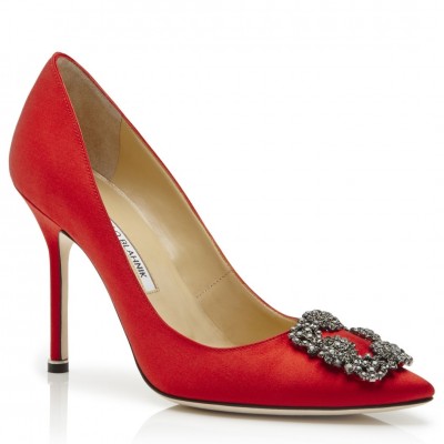 Manolo Blahnik Hangisi 105 Pumps In Red Satin TDSS13590