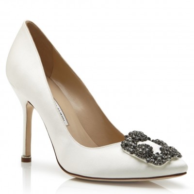 Manolo Blahnik Hangisi 105 Pumps In White Satin TDSS13591