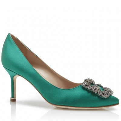 Manolo Blahnik Hangisi 70 Pumps In Green Satin TDSS13598