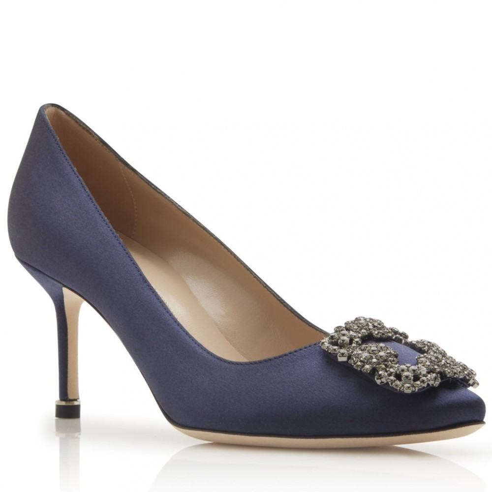 Manolo Blahnik Hangisi 70 Pumps In Navy Blue Satin TDSS13601