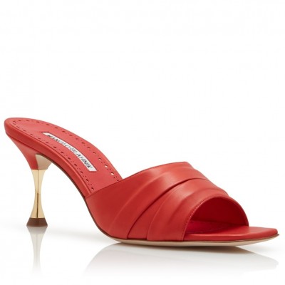 Manolo Blahnik Picoux 70mm Sandals In Red Lambskin TDSS13636