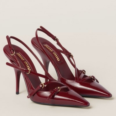 Miu Miu Slingback Pumps 105mm in Bordeaux Patent Leather with Buckles TDSS13639