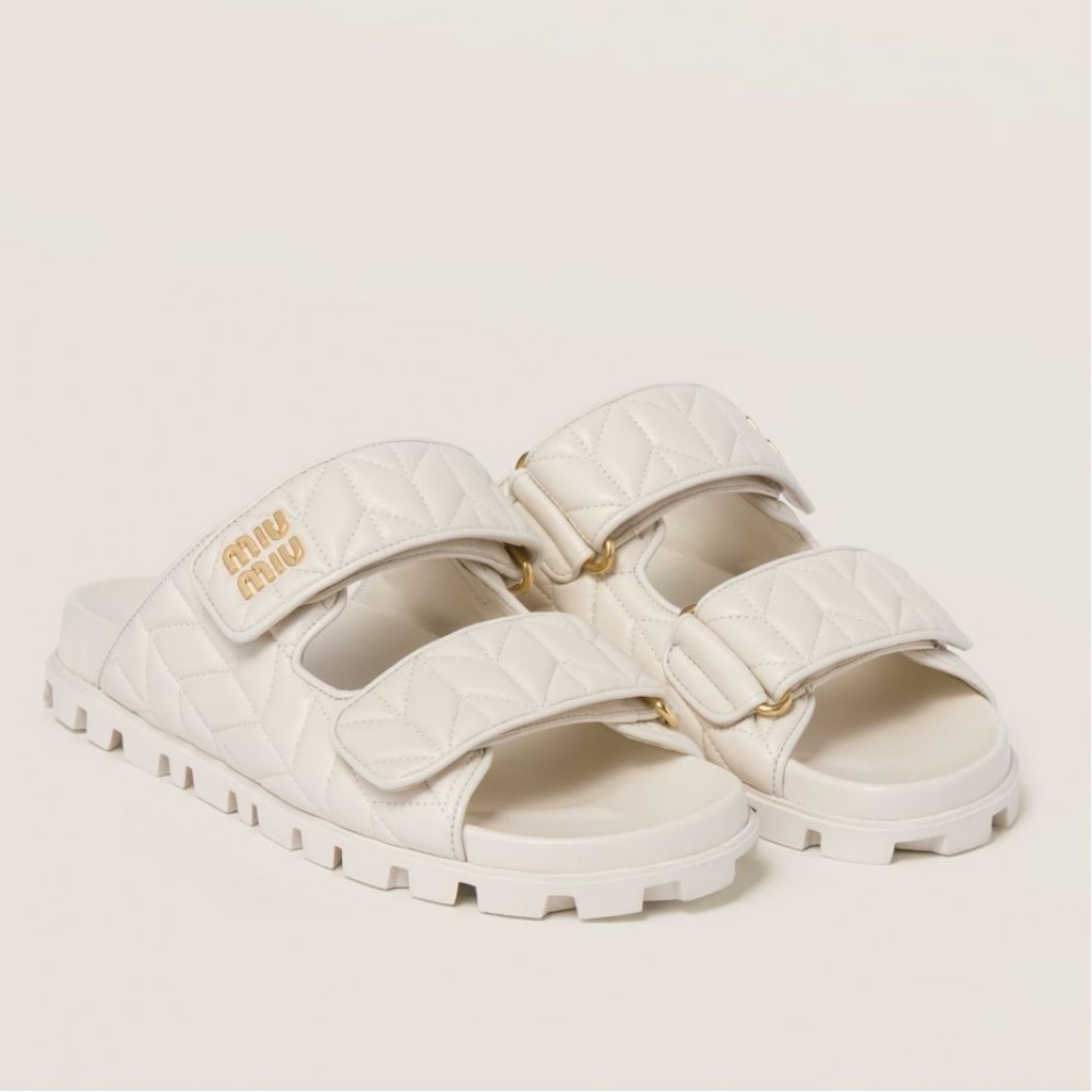 Miu Miu Slide Sandals in White Matelasse Nappa Leather TDSS13645