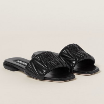 Miu Miu Slides in Black Matelasse Nappa Leather TDSS13647