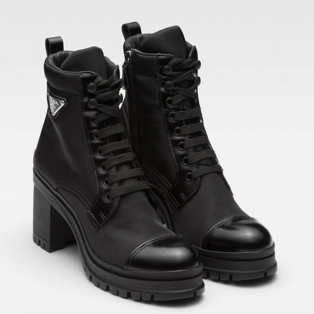 Prada Ankle Boots in Black Brushed Leather and Nylon TDSS13660