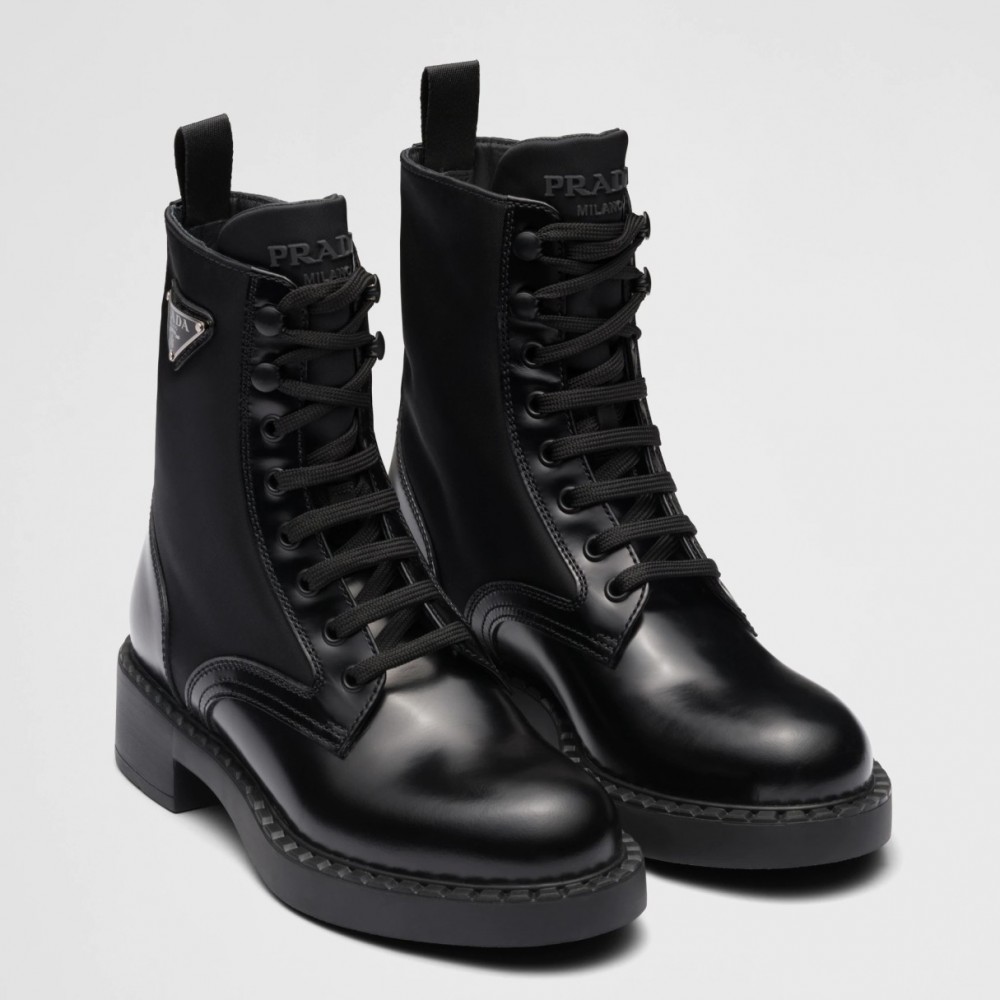 Prada Ankle Boots in Black Brushed Leather and Re-Nylon TDSS13661