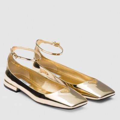 Prada Ballerinas In Gold Metallic Leather TDSS13665