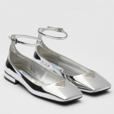 Prada Ballerinas In Silver Metallic Leather TDSS13667