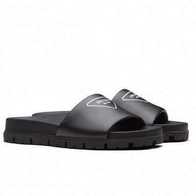 Prada Black Leather Slides with Printed Triangle Logo TDSS13669