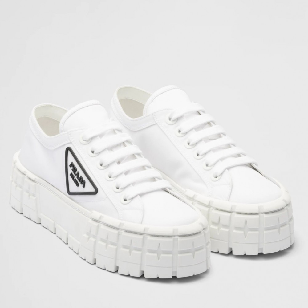 Prada Double Wheel Sneakers In White Nylon Gabardine TDSS13688