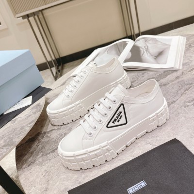 Prada Double Wheel Sneakers In White Nylon Gabardine TDSS13688