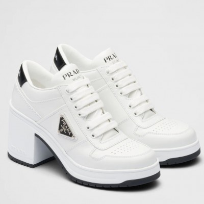 Prada Downtown High-heeled Sneakers In White Leather TDSS13692