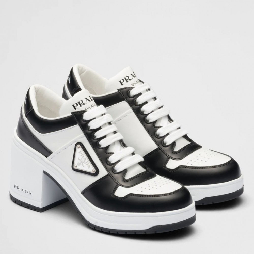 Prada Downtown High-heeled Sneakers in Black and White Leather TDSS13691