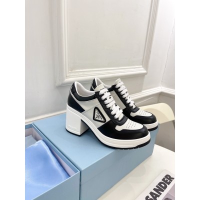 Prada Downtown High-heeled Sneakers in Black and White Leather TDSS13691