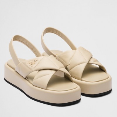 Prada Flatform Sandals In Beige Quilted Nappa Leather TDSS13696