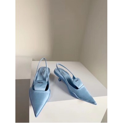 Prada Gabardine Slingback Pumps In Light Blue Nylon TDSS13707