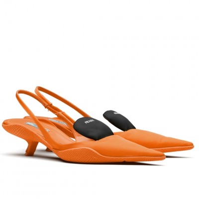 Prada Gabardine Slingback Pumps In Orange Nylon TDSS13708