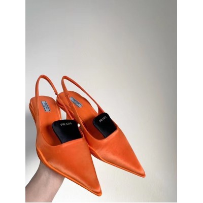 Prada Gabardine Slingback Pumps In Orange Nylon TDSS13708