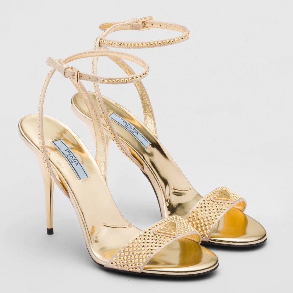 Prada Heel Sandals 85mm in Satin with Crystals TDSS13711