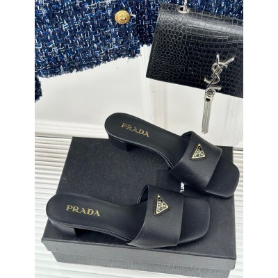 Prada Heeled Sandals 35mm in Black Saffiano Leather TDSS13713