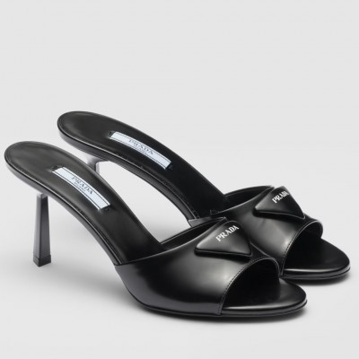 Prada Heeled Sandals 75mm in Black Brushed Leather TDSS13715