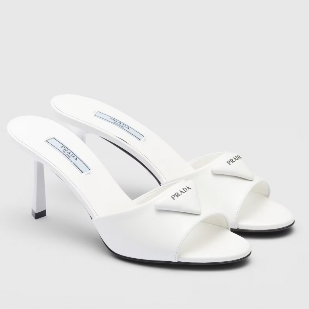 Prada Heeled Sandals 75mm in White Brushed Leather TDSS13716