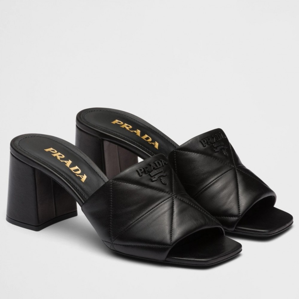 Prada Heeled Slide Sandals 65mm In Black Nappa Leather TDSS13722